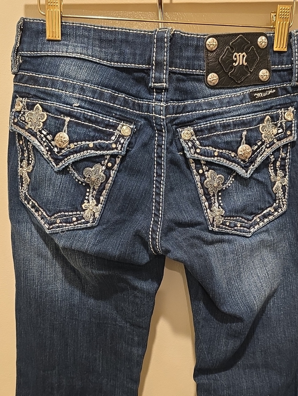 Vintage Miss Me Dark Blue Embroidered Back Pocket Bootcut Jeans